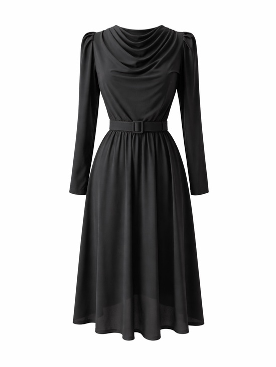 Joseph Ribkoff Dresses & Skirts - Vintage Joseph Ribkoff Black Draped Midi Dress – Rare Find, Fits S–M